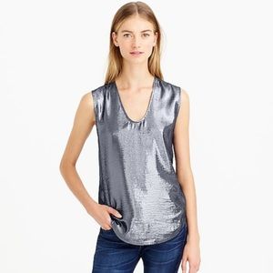 J Crew Metallic Front Silk Navy Shell Tank Top R17